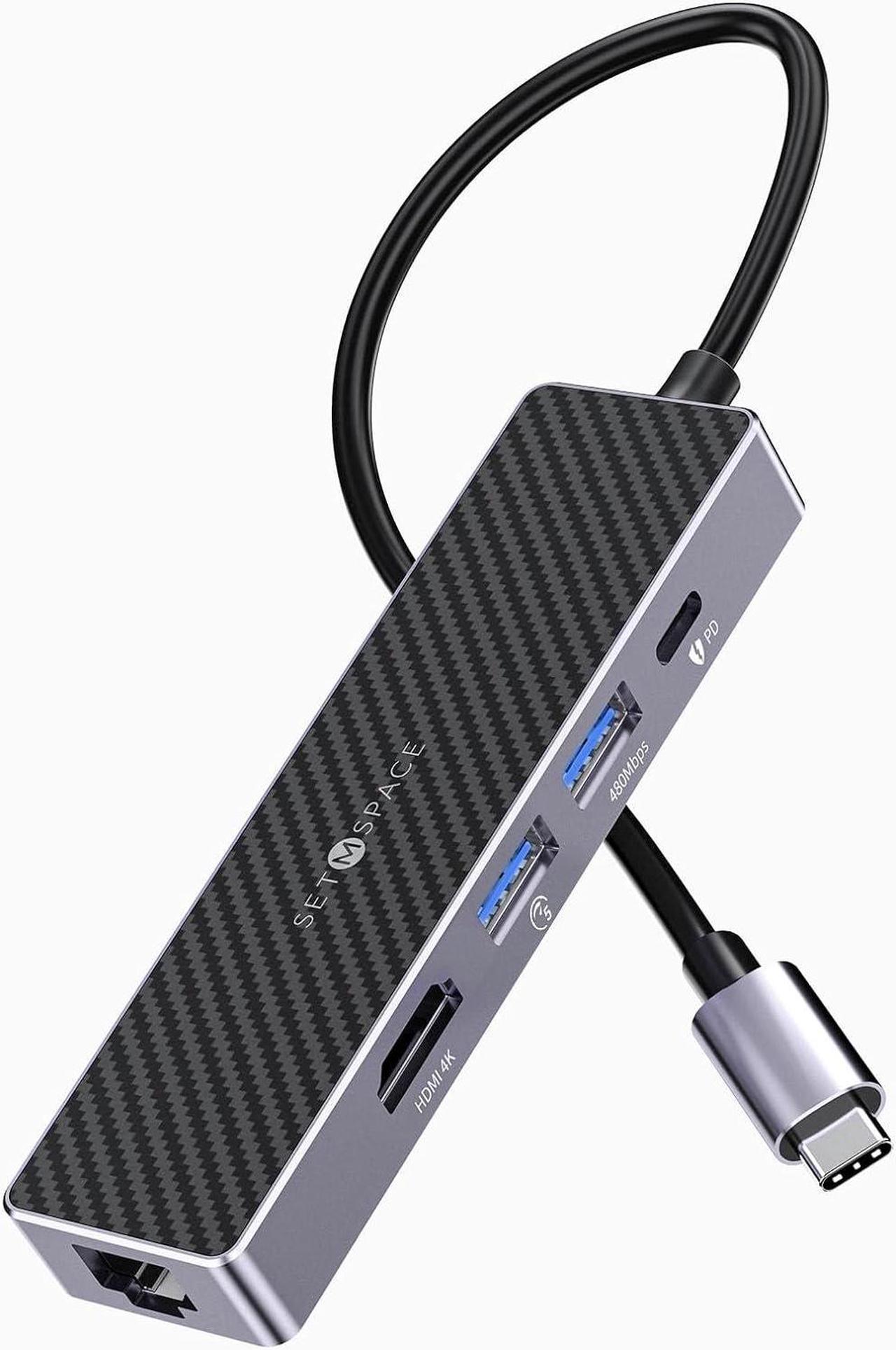 USB C Docking Station, SETMSPACE Laptops USB 3.0 HUB, 5 in 1 USB c hub ethernet 4K HDMI, PD, USB A 3.0 5Gbps,USB 2.0, 5.1inches Cable, Laptop Docking Stations and Other Type C Devices.