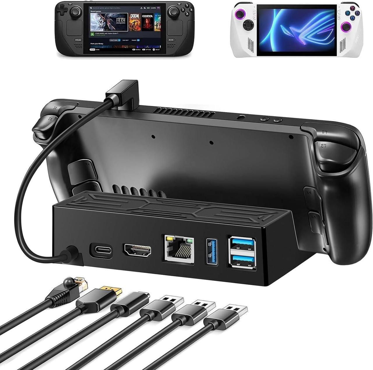 Docking Station Compatible with Steam Deck, 6-in-1 Steam Deck Dock with HDMI 2.0 4K@60Hz, 3 USB3.0, 1000Mbps Ethernet, Fast Charging Docking Station for Valve Stream Deck