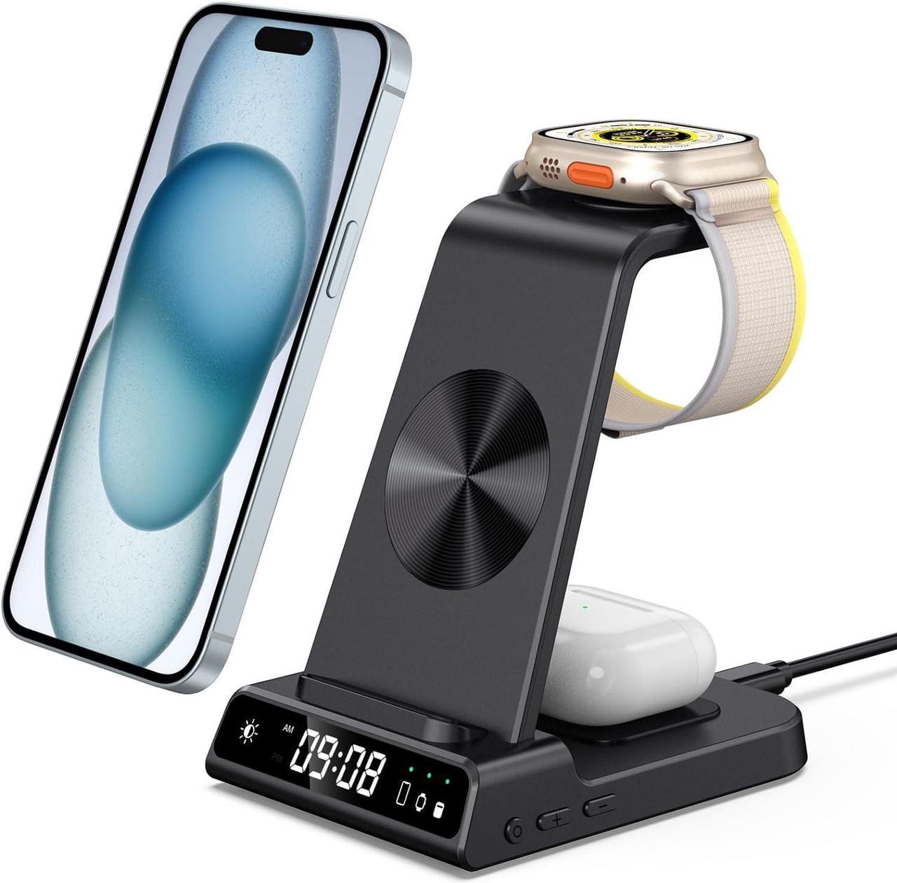 leChivée Wireless Charger for Apple Devices, 3 in 1 Wireless Charging Station Dock for iPhone 15 Pro Max/15 Pro/15/14/13/12, Apple Watch Charger for iWatch Ulltra 2/9/8/7/SE/6/5/4/3, AirPods Pro/3/2