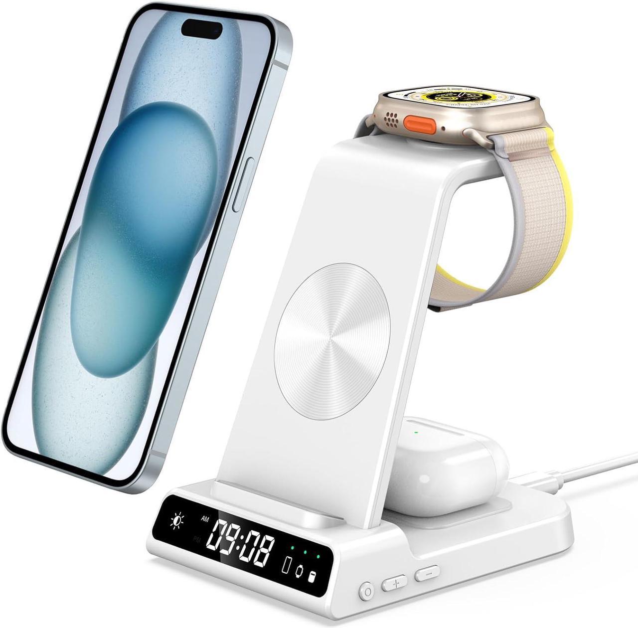 leChivée Wireless Charger for Apple Devices, 3 in 1 Wireless Charging Station Dock for iPhone 15 Pro Max/15 Pro/15/14/13/12, Apple Watch Charger for iWatch Ulltra 2/9/8/7/SE/6/5/4/3, AirPods Pro/3/2