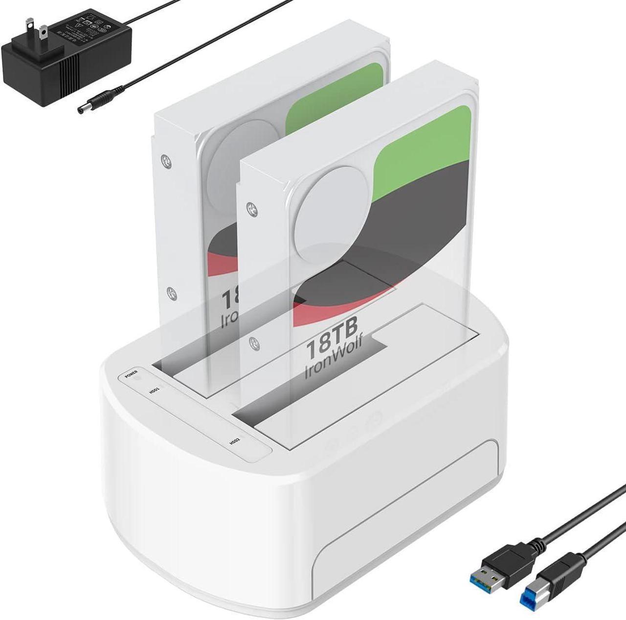 2 Bay External Hard Drive Docking Station for 2.5" & 3.5" SATA HDD/SSD to USB3.0 Enclosure, Support Hard Reading and Writing Function - White(K3062A)