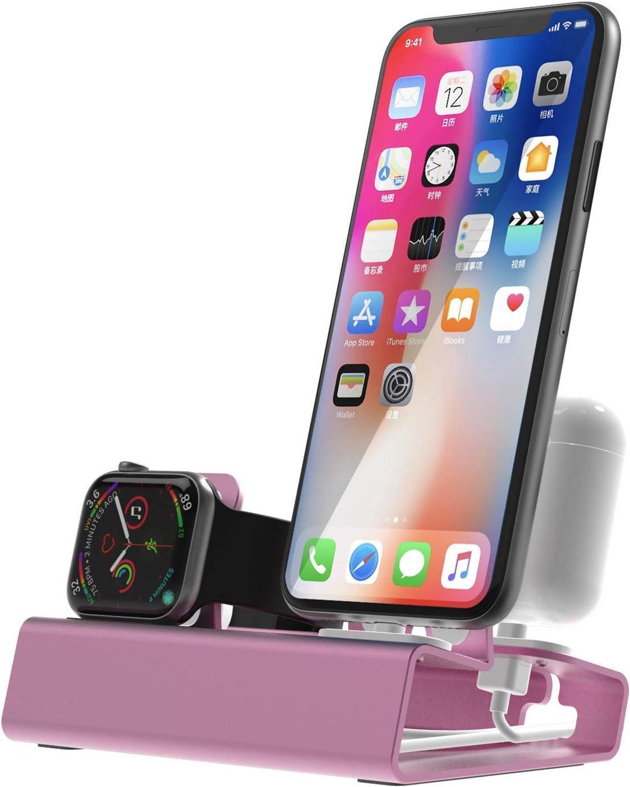 Charging Station for Apple Products,3 in 1 Aluminum Charging Stand for Apple Watch iPhone Airpods iWatch Ultra 2 SE 9 8 7 6 5 4 3 21 Docking Station Holder Charger Stand with Nightstand Mode-Rose Glod