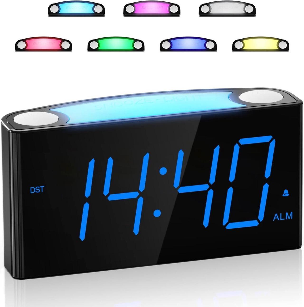 Digital Alarm Clock for Bedrooms,7.5''Large LED Screen,7 Color Night Light,2 USB Chargers,0-100% Dimmer,Adjustable Volume,12/24H &DST,9-Min Snooze,Memory Function,Electric Kids Alarm Clock for Gifts