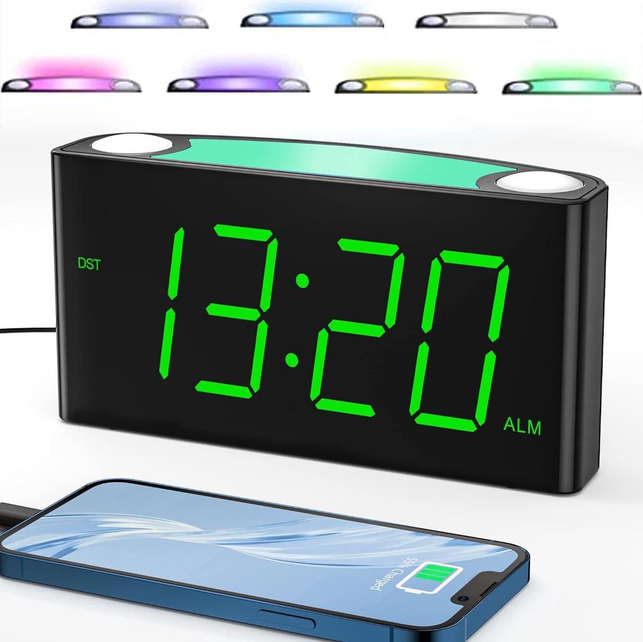 Alarm Clock for Kids,Digital Clock for Bedrooms with 7 Color Night Light,7.5''Large LED Display, Adjustable Brightness,3 Volume,2 USB Charging Ports,Bedside Clock with Snooze,12/24H,DST,Battery Backup