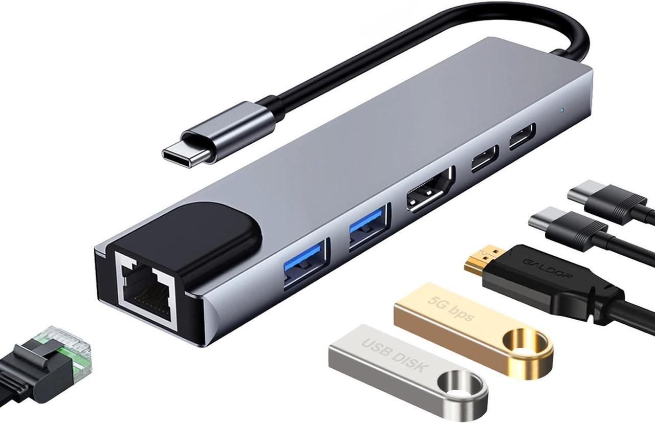 USB C Hub 6 in 1 Docking Station, with SD/TF Card Port, HDMI 4K Port, USB A 3.0 Port, USB A 2.0 Port, USB C (Type c) Port