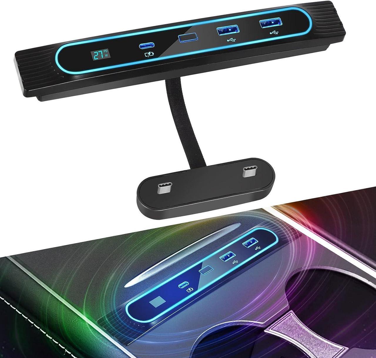 Foruly Colorful Breathing Lamp USB Hub for 2021 2022 Tesla Model Y 3, Docking Stations Accessories with Displacement Sensor, Compatible Center Console Smart Sensor