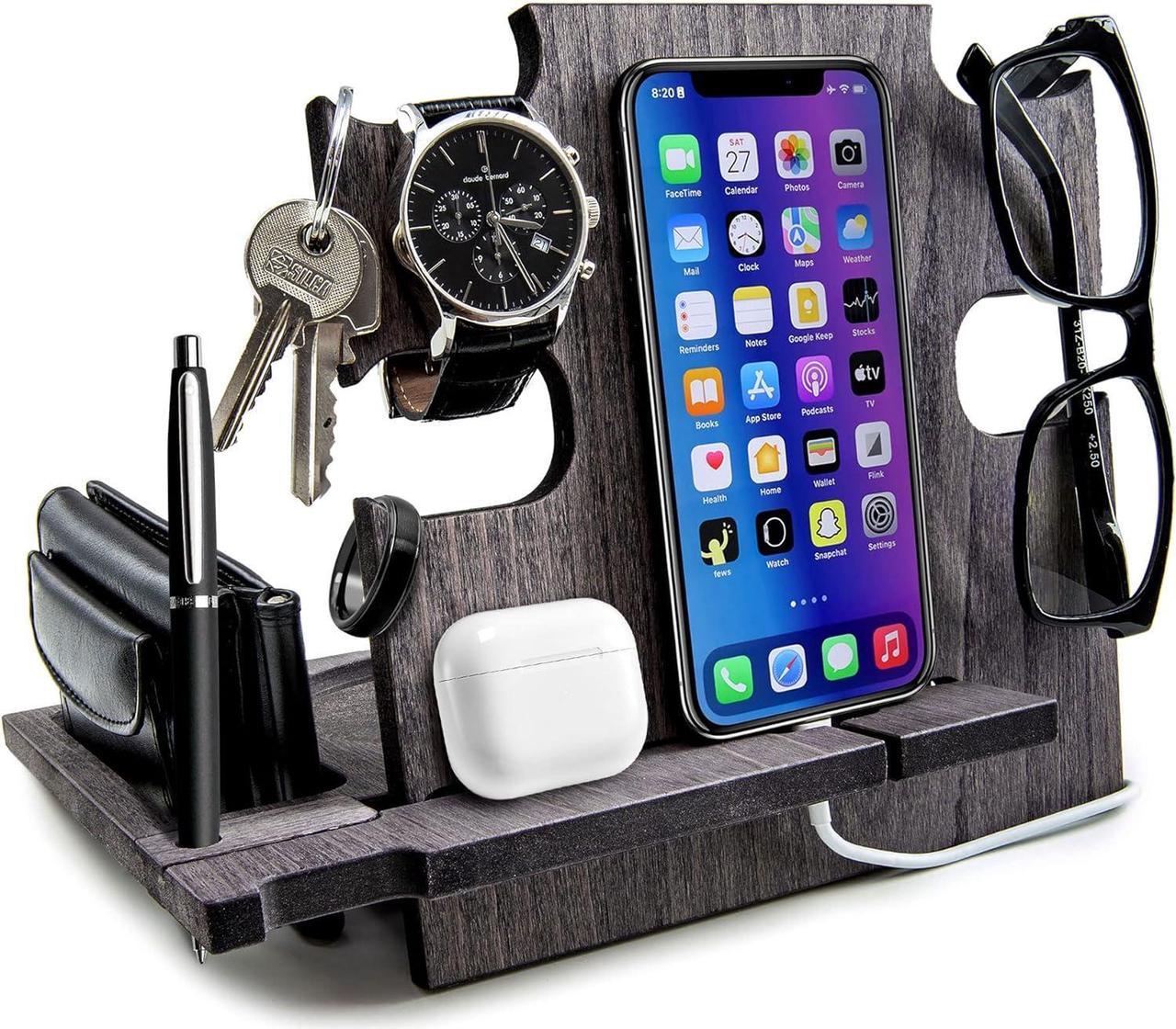 Docking Station, Gift for Men, Birthday Gift, Gift for Him, Docking Station, Wooden Desk Organizer, Cell Phone Stand, Christmas Gift Idea