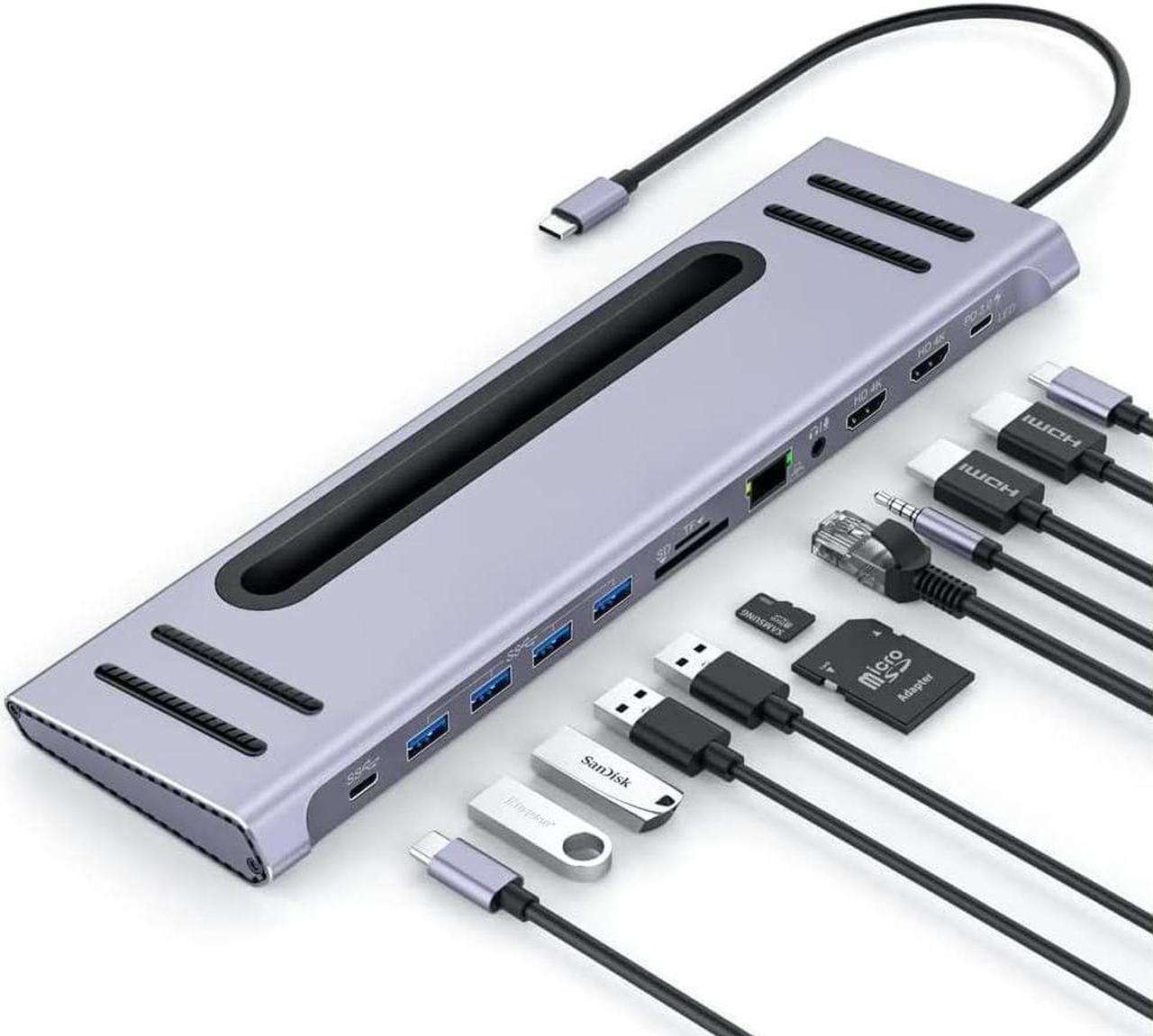 USB C Docking Station Dual Monitor, SZYCD 12-in-1 USB C Hub with 100W PD, 2*4K HDMI,4*USB 3.0 and Gigabit Ethernet,Compatible with MacBook Pro/Air and Other Type C Laptops