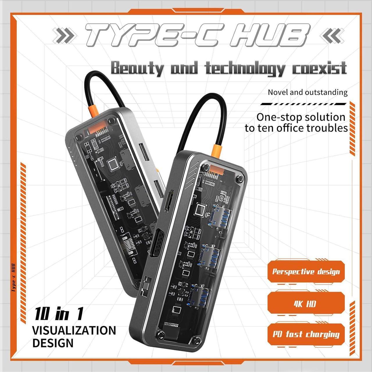 Alt view image 3 of 7 - USB C Transparent Docking Station, Laptop Hub with 1 HDMI, 3 USB 3.0,PD, SD, TF, 10 in 1 USB C Hub Suitable for Devices with USB C Interface