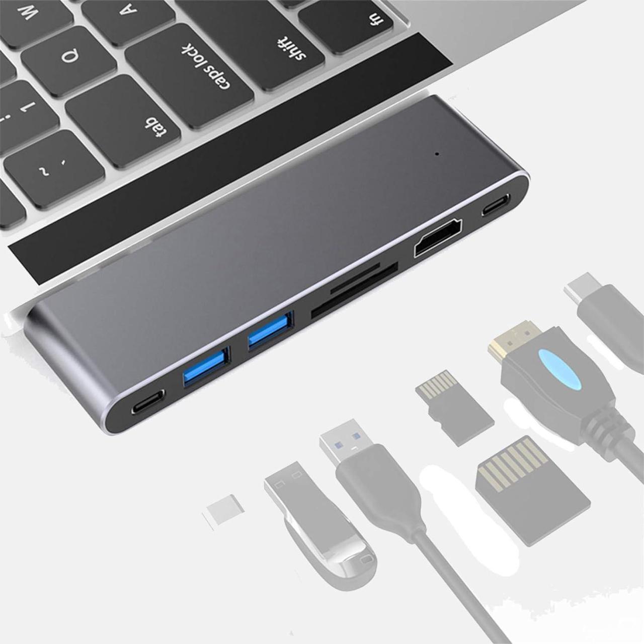 Dual-Type C USB 3.0 HUB,for MacBook Pro2016/17/18/Air18,2 USB 3.0 HUB to 4K HD,TF SD Card Reader,80w PD Adapter,Docking Station