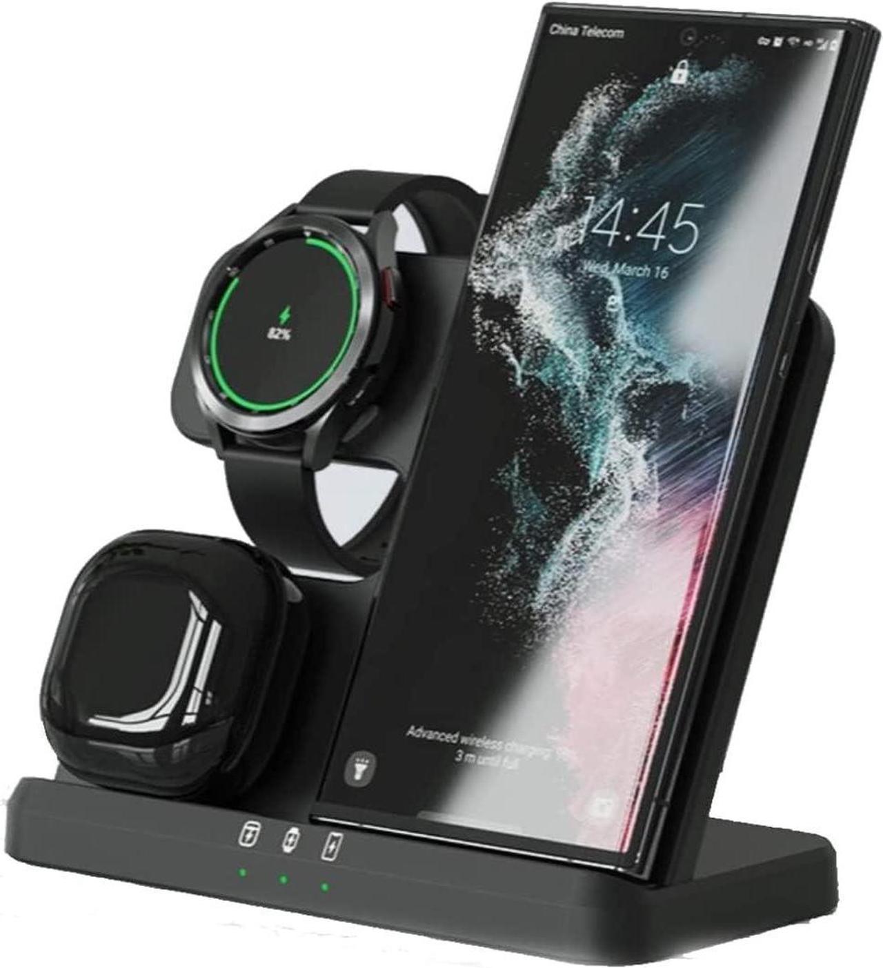 Nwubay Wireless Charging Station 3 in 1 for Samsung Galaxy S22 Ultra S21+ S20 FE S10 Note 20/10/9 Z FILP Fold 4 3, Watch 5 Pro/4 Classic/3/Active 2 Gear S4 S3 Sport, Buds 2/Pro/Live