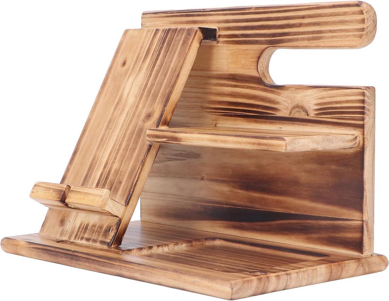 Phone Docking Station, Premium Wood Simple Vintage Style Surface Polishing Sturdy Durable Fadelss Wood Docking Station