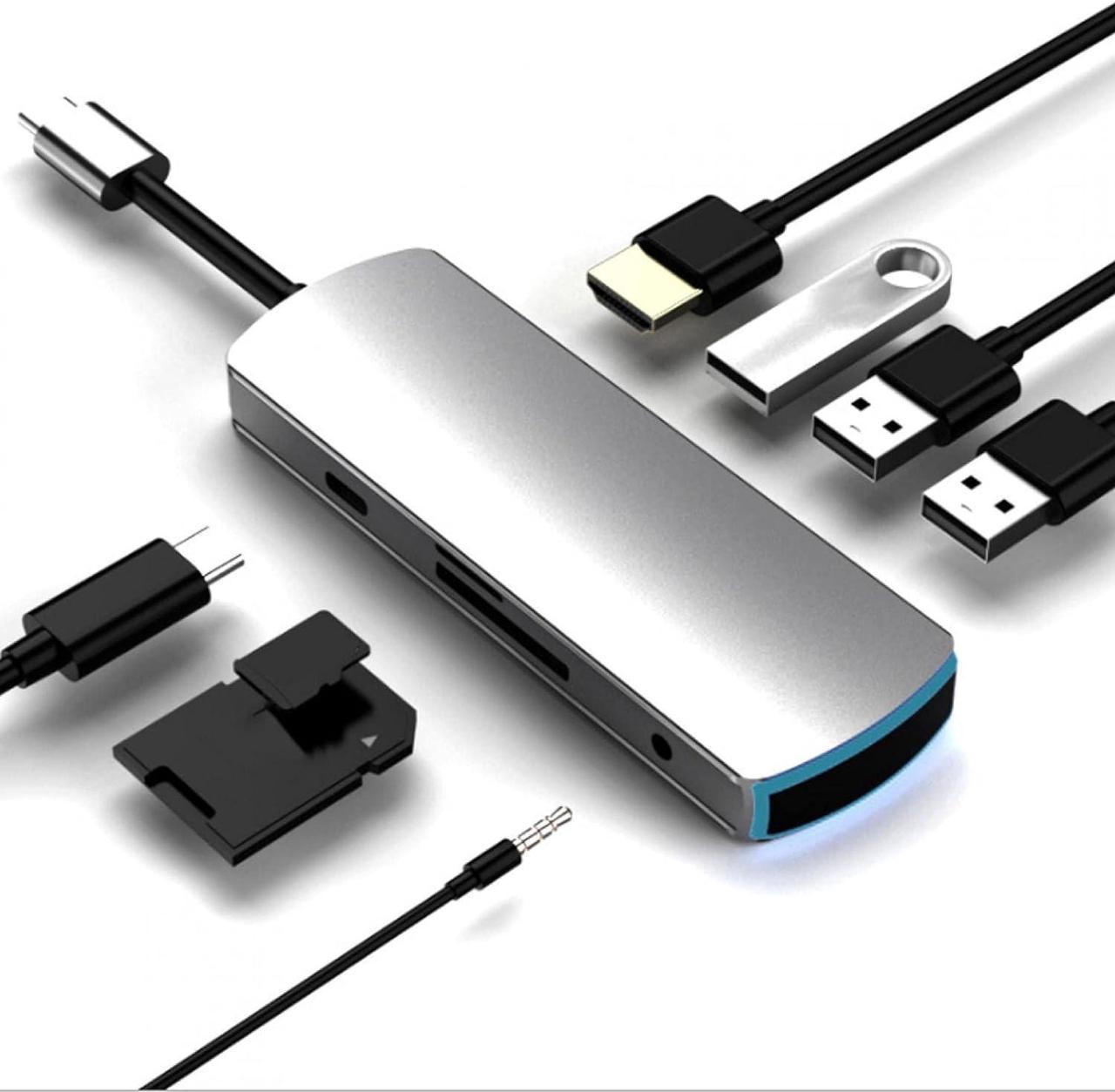 Alt view image 2 of 7 - USB C Hub Multiport Adapter,8 in 1 Docking Station Multifunctional TypeC to HDMI Hub with PD Charging Light