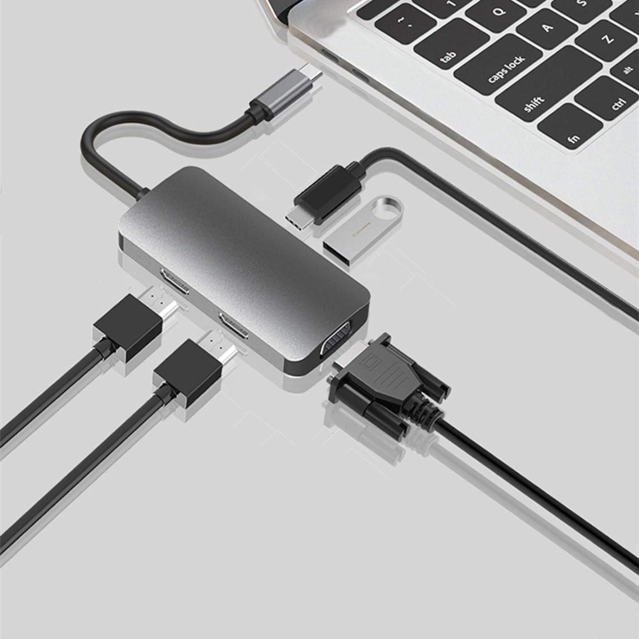 USB Type C Hub to HDMI-Compatible MST 4K VGA Adapter USB C HUB Docking Station RJ45 LAN Ethernet SD TF for MacBook