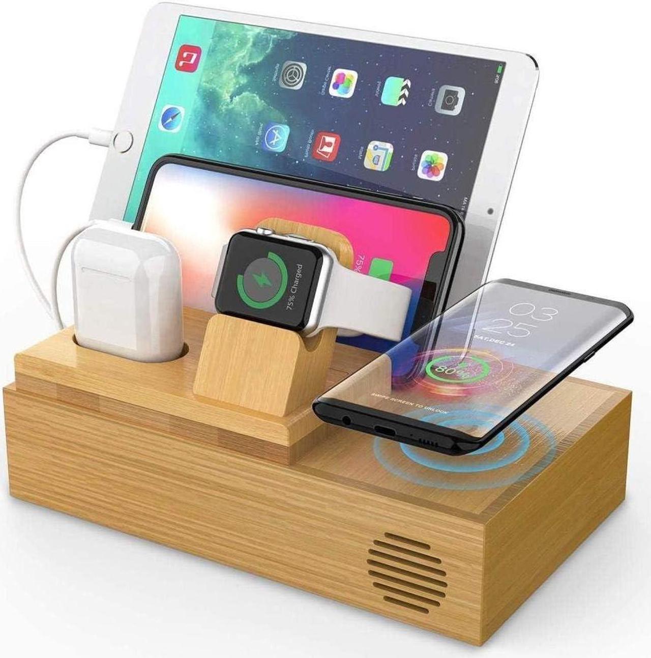 Multi-Device Charging Stations Bamboo Wireless Charger Docking Station/Dock Station for Apple Watch/AirPods Wireless Charging Pad Organizer iPhone Android The Phone Together Improve