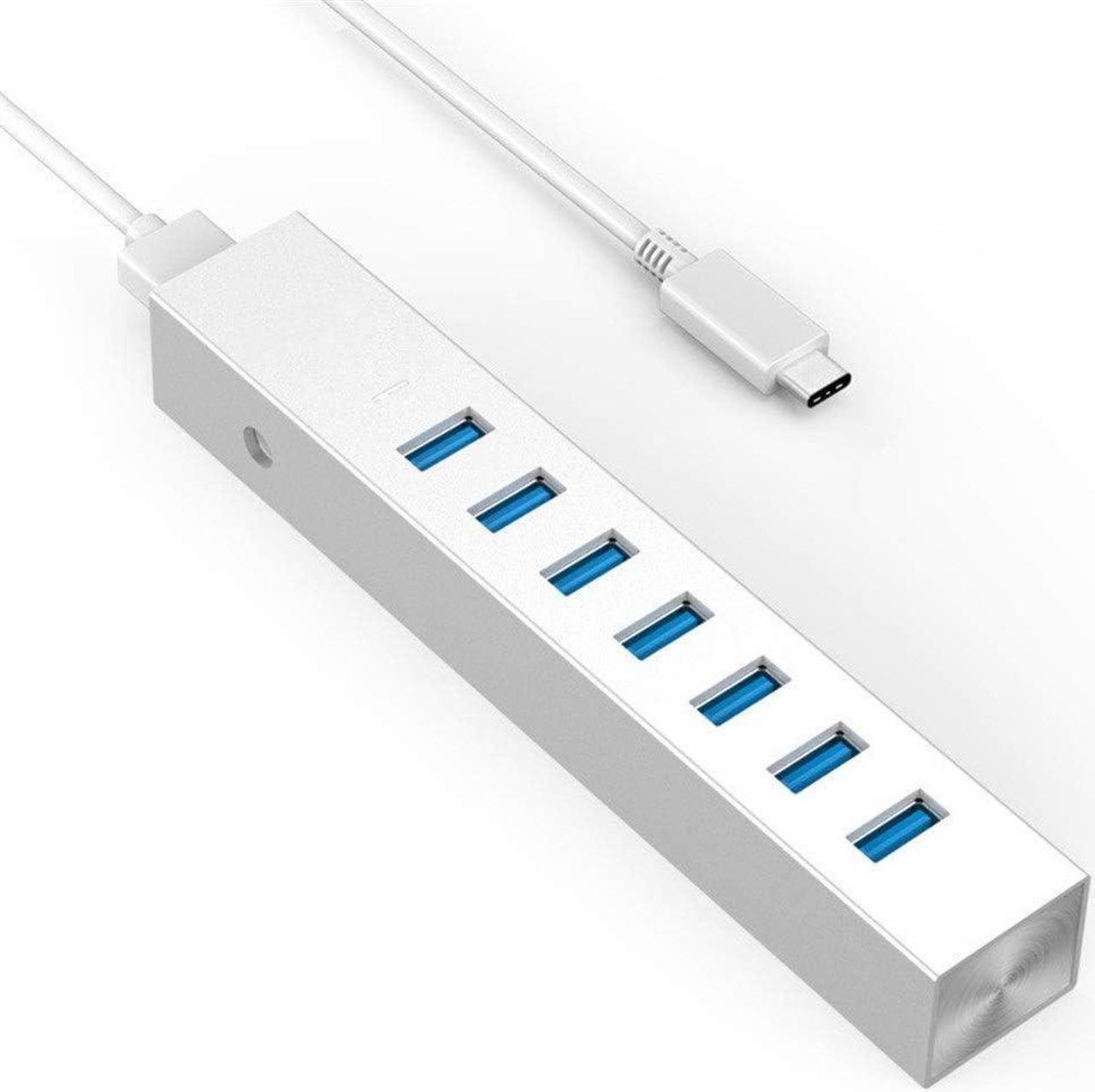 WYKDL USB C Hub 7-Port Aluminum Multi Port Portable Splitter Data Hub USB 3.0 Extension Splitter Hub Powered with USB Type-C Docking Station with Dual