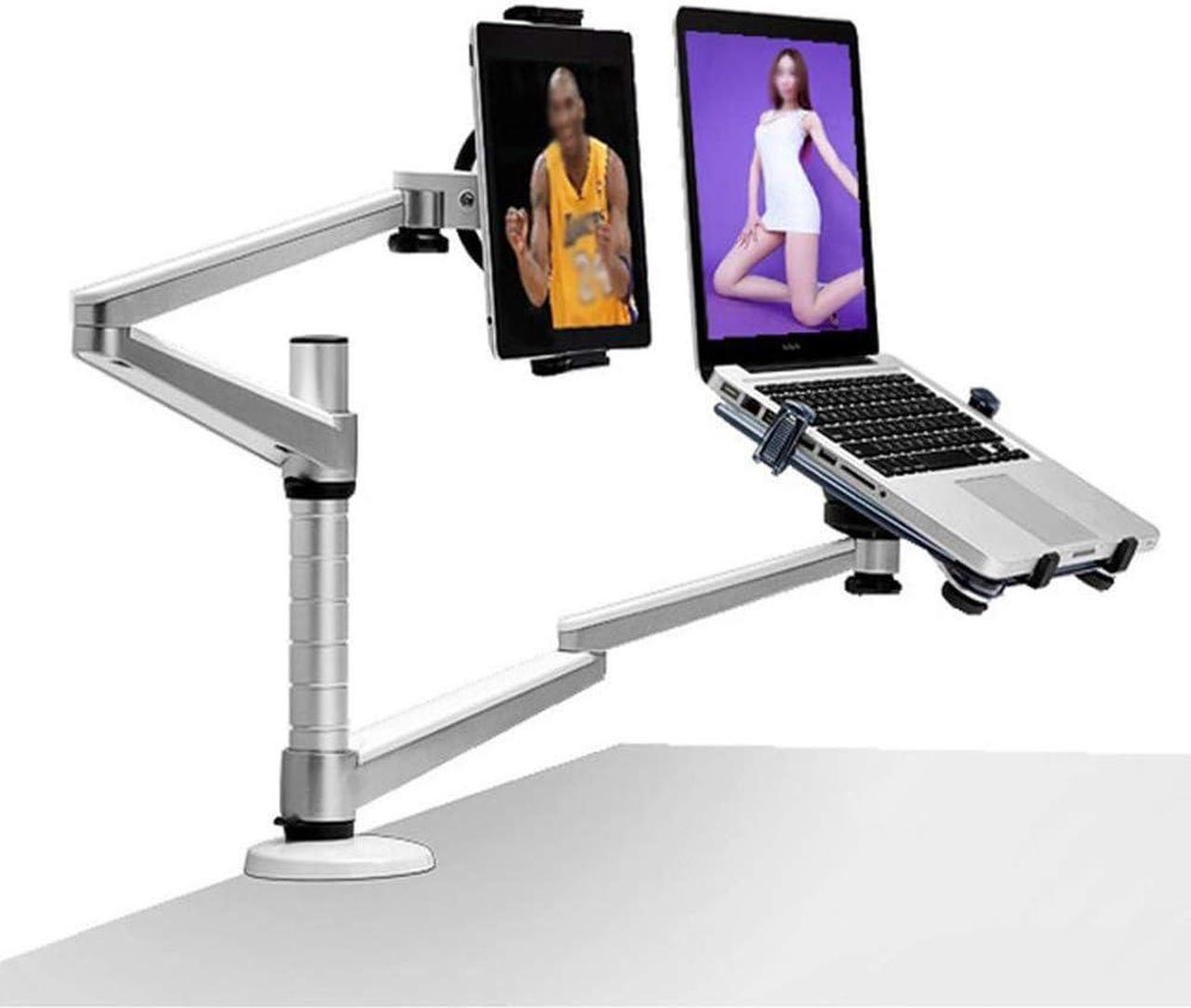 Double-Section Arm Notebook Tablet Computer Combined Stands, Multifunctional Aluminum Alloy Mobile Phone Bracket (Silver)