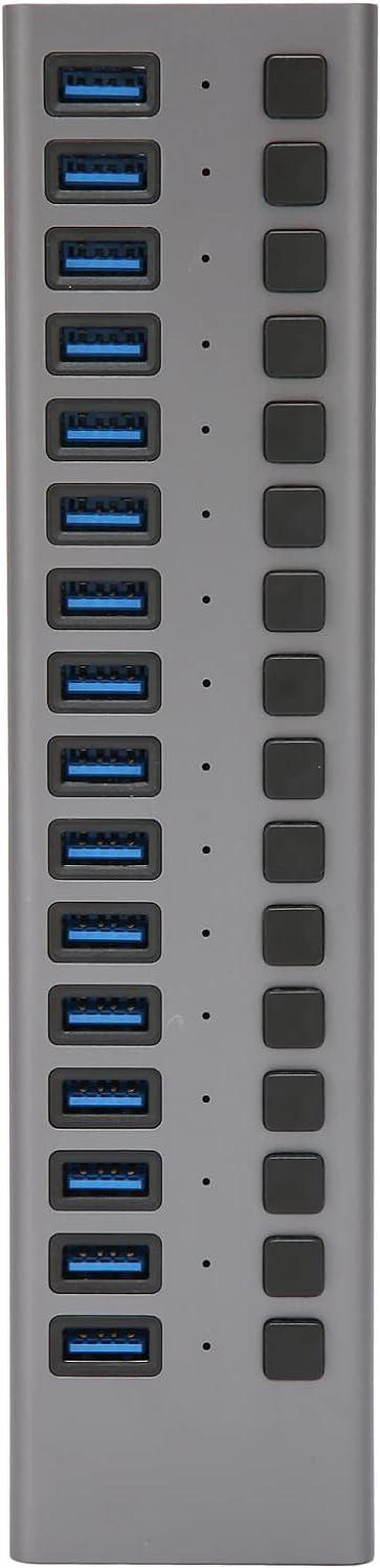 16 Ports USB 3.0 Hub (5Gbps) with Independent Switch for Every USB Port, Built in Surge Protector for Windows Series for OS X for Linux, etc.(US 110-240V)