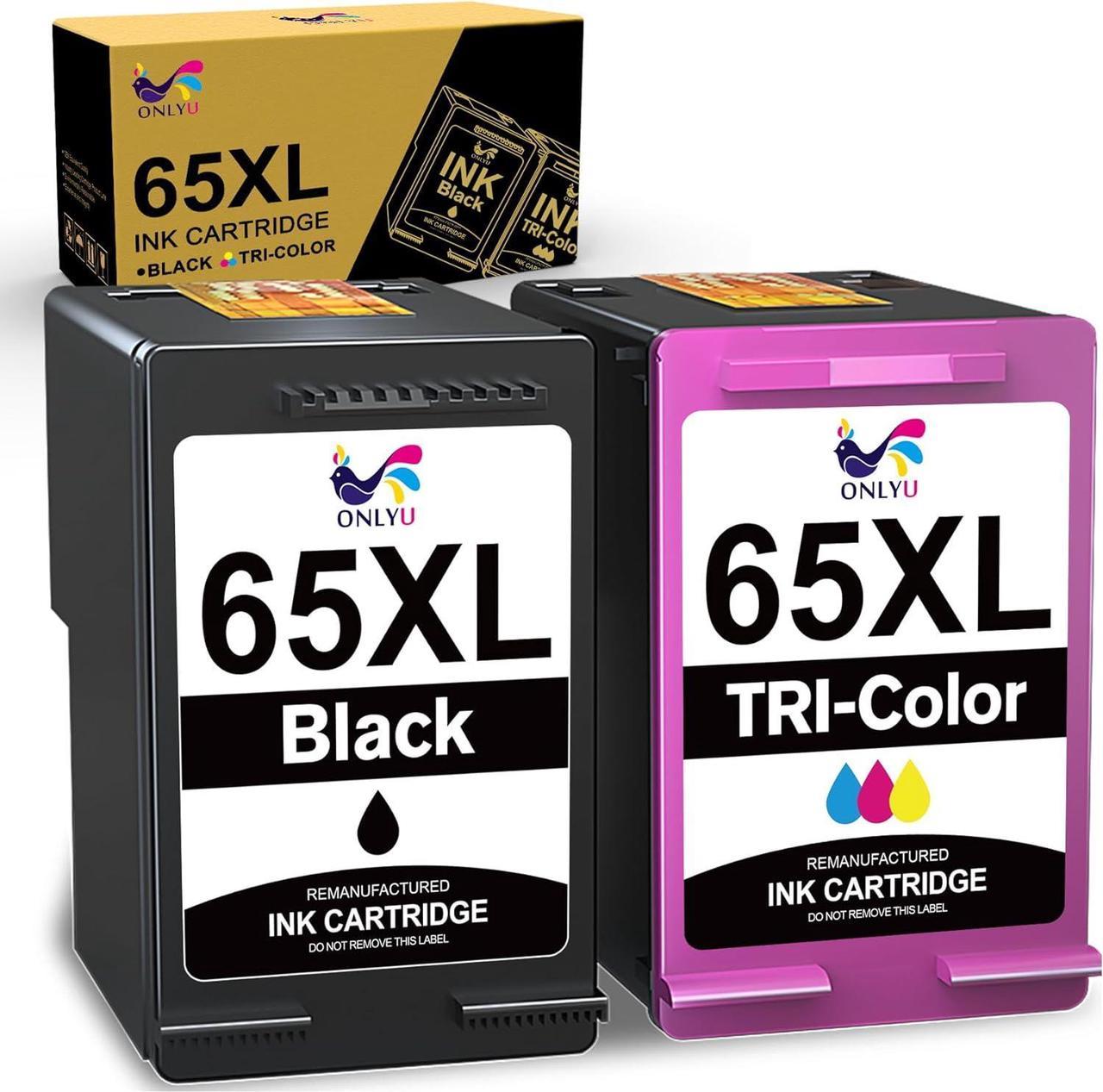 ONLYU Remanufactured Ink-Cartridge Replacement  65 XL 65XL Ink for Deskjet 3755 3752 Envy 5055 5052 5058 Deskjet 2640 2622 2652 2655 Printer (1 Black, 1 Tri-Color)