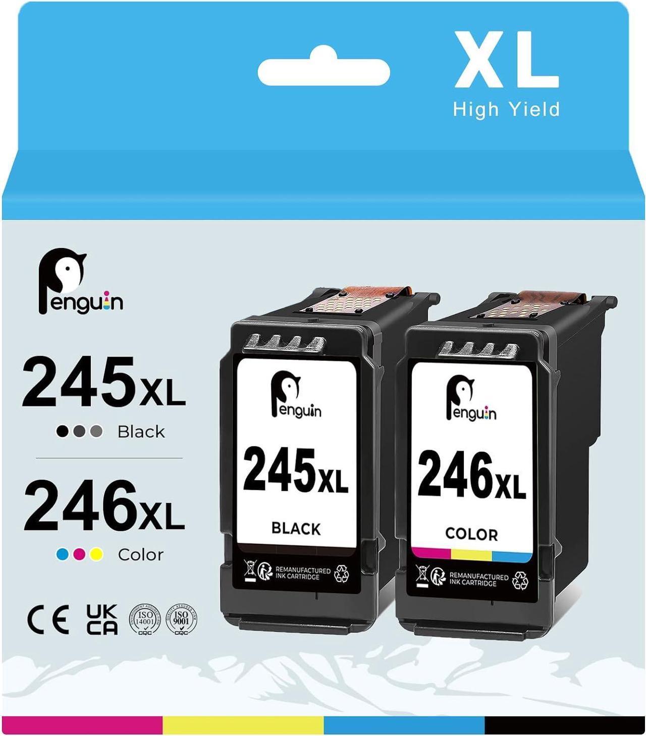 Penguin 245 246 XL 243 XL 244 XL Pg-245XL Cl-246XL Ink Cartridge Replacement for Canon Pixma MX492 MX490 TR4520 TR4522 TS3120 TS3420 MG2920 MG2924 MG2525 MG2522 IP2820 Printer 1 Black 1 Color 2 Pack