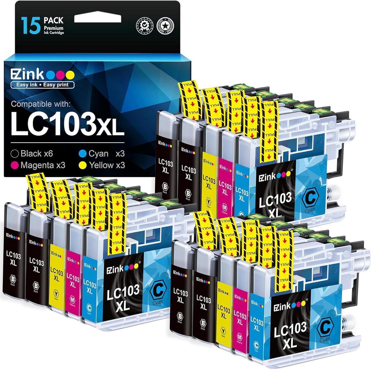 15 Pack LC103 E-Z Ink (TM) Compatible Ink Cartridge Replacement for Brother LC103 XL LC101 LC-103XL 101XL LC103BK LC103BK LC103C LC103M LC103Y for Brother DCP-J152W MFC-J245 Printer