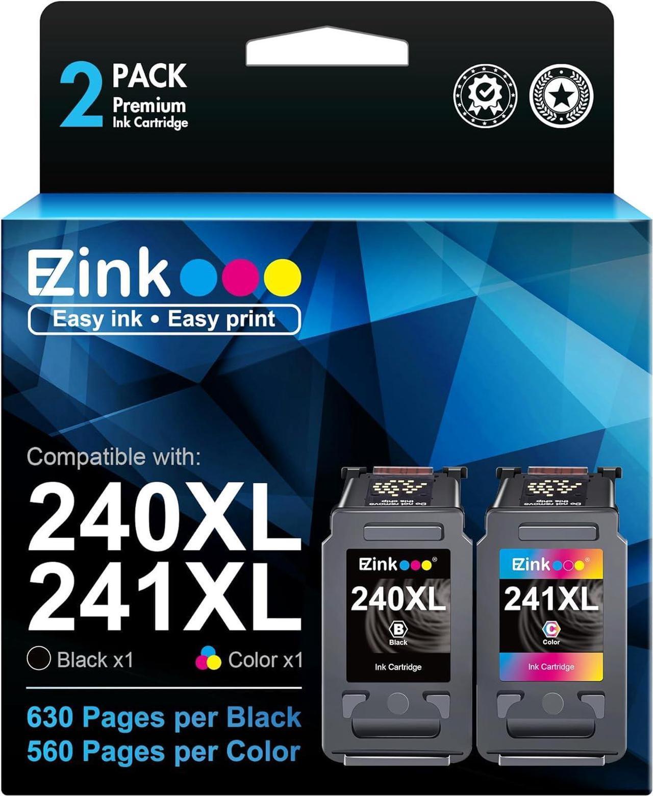 E-Z Ink (TM Remanufactured Ink Cartridge Replacement for Canon 240 240XL 241 241XL PG-240XL CL-241XL for use with PIXMA TS5120 MG3620 MX472 MX452 MG3520 Printer (1 Black,1 Color, 2 Pack)