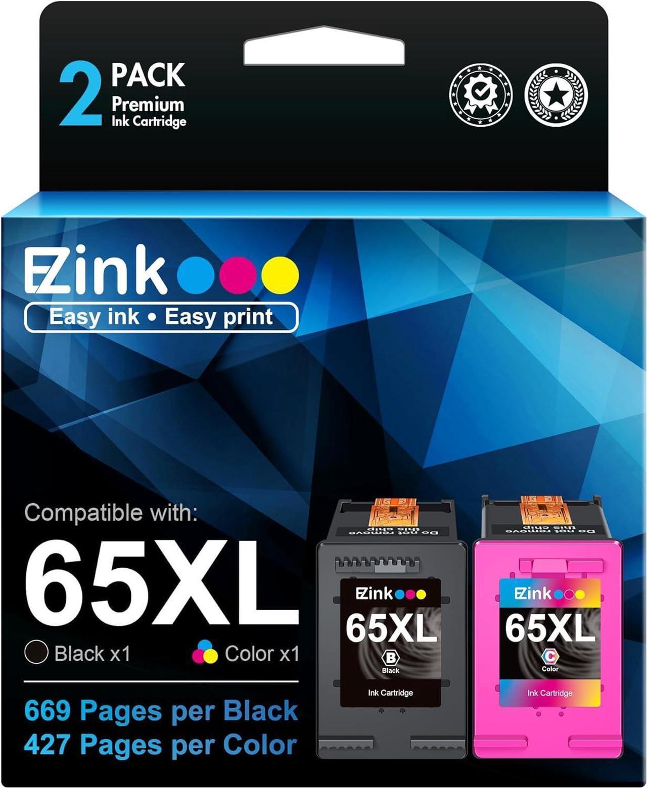 65XL Ink Cartridges Replacement  Ink 65 XL HP65 HP65XL  DeskJet 3752 3755 2600 2652 2655 3700 3752 3772 Envy 5000 5010 5055 5052 Printer (Black Tri-Color, 2 Combo Pack)