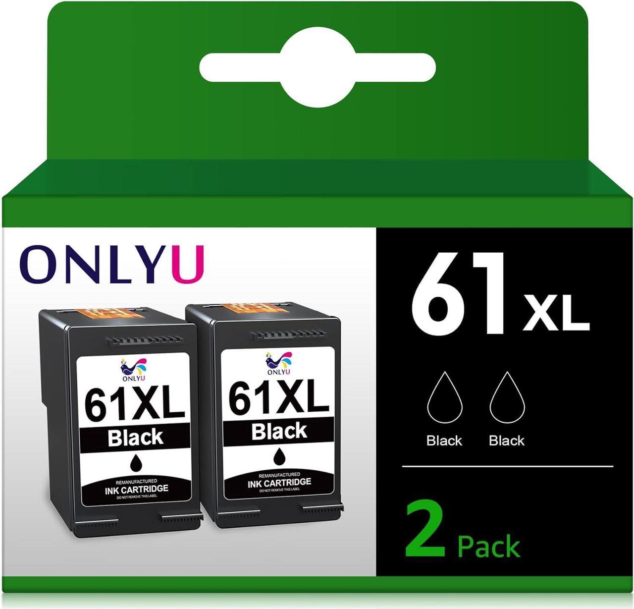 ONLYU Remanufactured Ink-Cartridge Replacement  61XL 61 XL to use with HP Envy 4500 5530 5534 5535 Deskjet 1000 1056 1010 1510 1512 Officejet 4630 2620 4635 Printer Ink (2 Black)