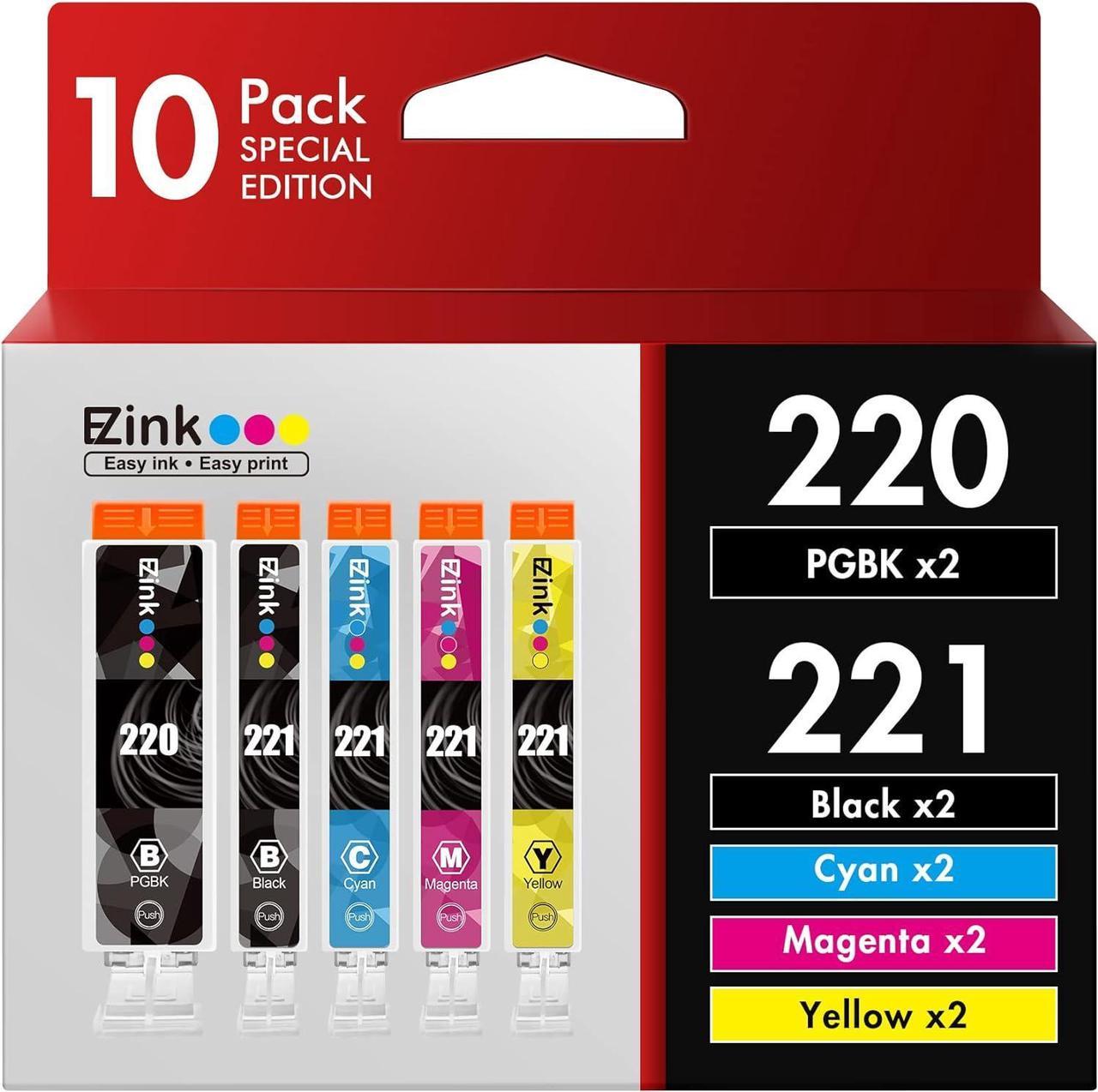 E-Z Ink (TM) Compatible Ink Cartridge Replacement for Canon PGI-220 PGI220 CLI-221 CLI221 to use with MX860 MX870 MP620 MP640 MP560 (2 Large Black, 2 Cyan, 2 Magenta, 2 Yellow, 2 Small Black) 10 Pack