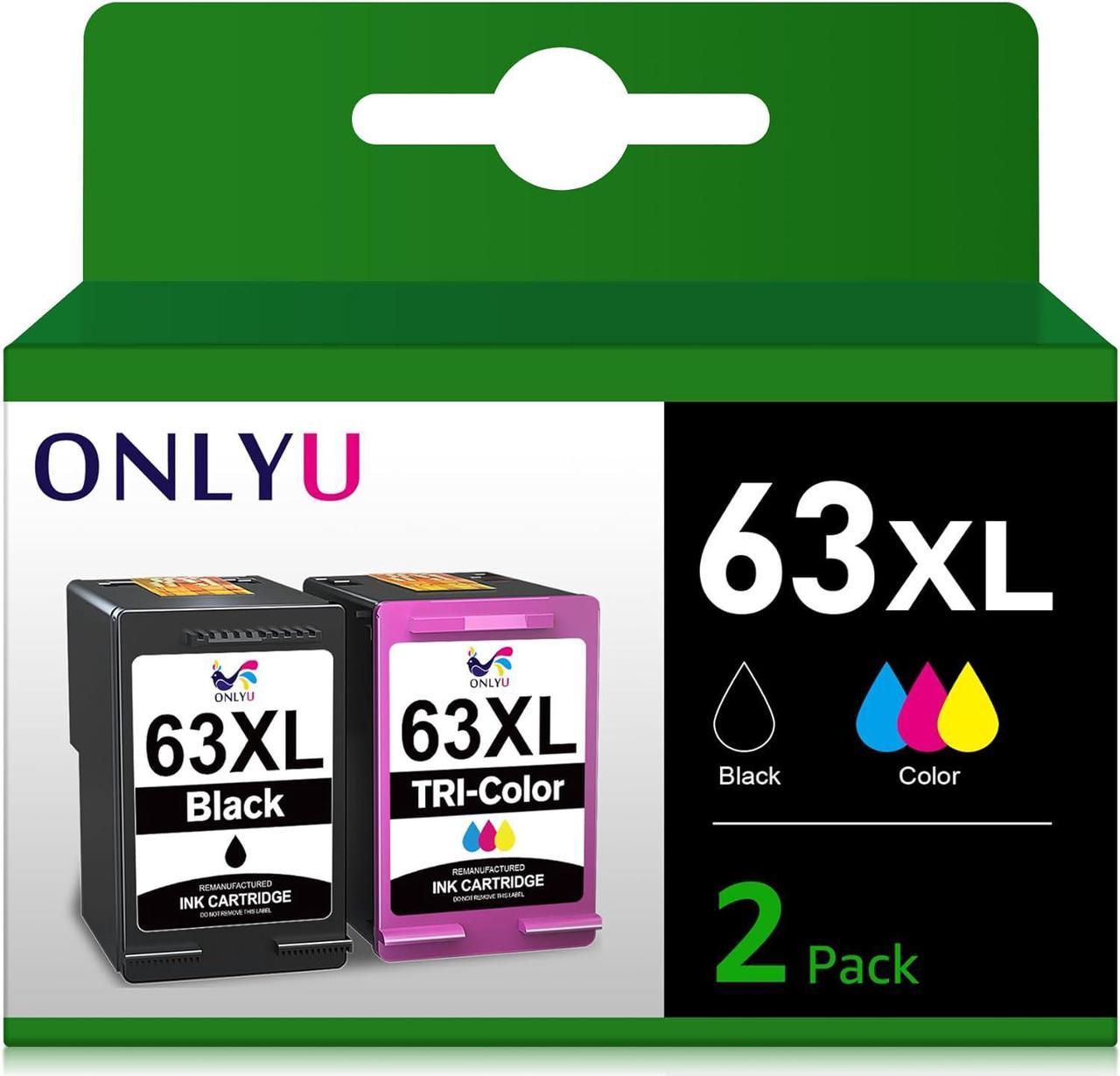 ONLYU Remanufactured Ink Cartridge Replacement  63XL 63 XL  Envy 4520 4512 4516 OfficeJet 3830 4650 5255 5258 4655 DeskJet 1112 2130 3630 3632 3634 Printer (1 Black 1 Tri-Color)