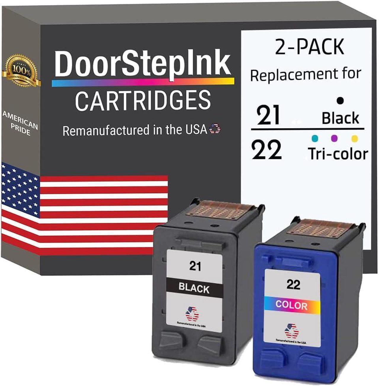 DoorStepInk Remanufactured Ink Cartridge Replacements  21XL 21 XL 22XL 22 XL Black Color 2 PK for Deskjet F2276 3910 3915 3920, OfficeJet 4315v J3608 J3640 PSC 1401, 1417, Fax 1250 3180