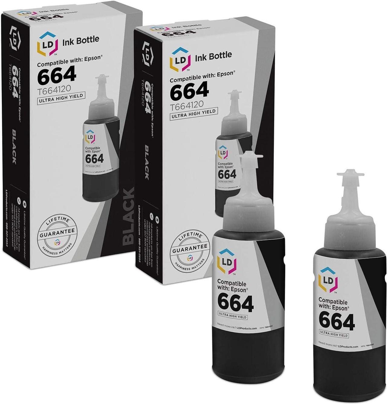 LD Compatible Ink Bottle Replacement for Epson 664 T664120 High Yield (Black, 2-Pack)