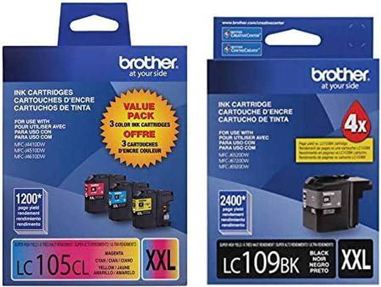 Brother Genuine Ultra High Yield Black Ink Cartridge LC109BK and Super High Yield Cyan Magenta and Yellow Cartridges LC105C, LC105M, LC105Y