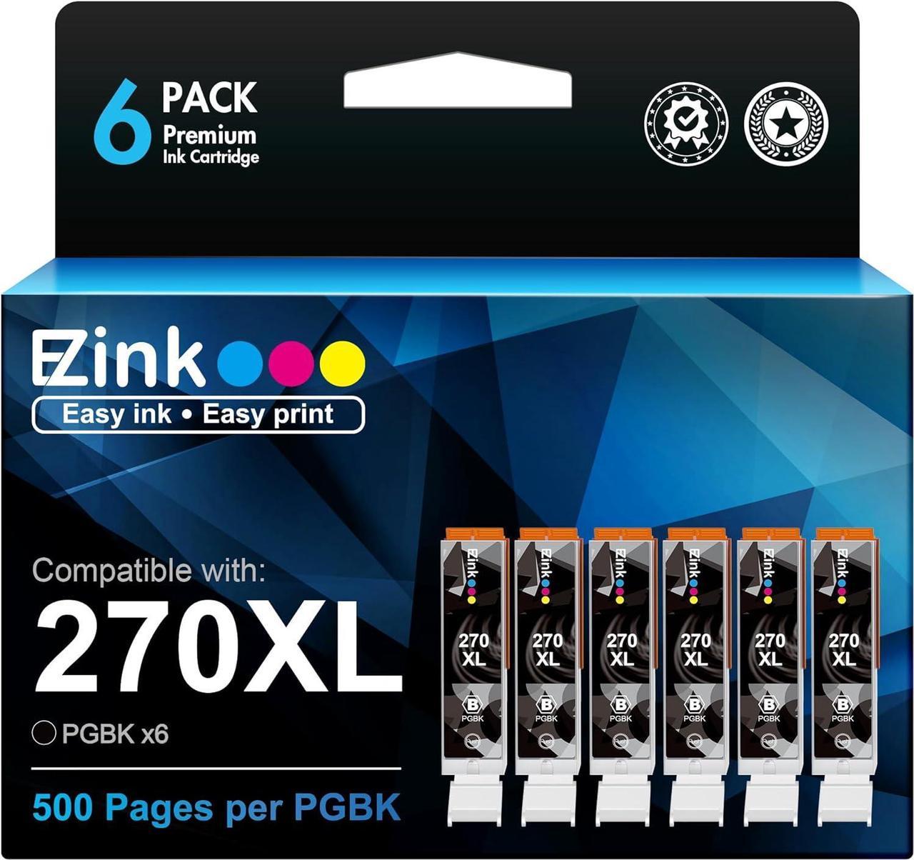 E-Z Ink (TM) Compatible Ink Cartridge Replacement for PGI-270XL PGI 270 XL to use with PIXMA MG6821 TS6020 MG6820 MG5720 MG5721 MG5722 TS5020 TS8020 TS9020 MG7720 Printer (Large Black, 6 Pack)