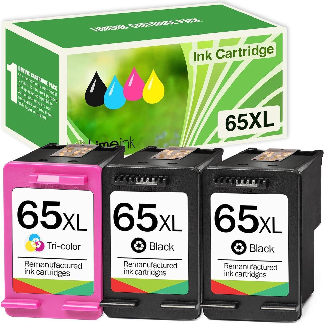 Limeink Remanufactured Ink Cartridges Replacement  Ink 65 65XL  65 Ink Cartridges Black Color Combo Pack 65 XL Ink Cartridges 65xl Ink Cartridge  Printers Deskjet 3755 3700 3pk