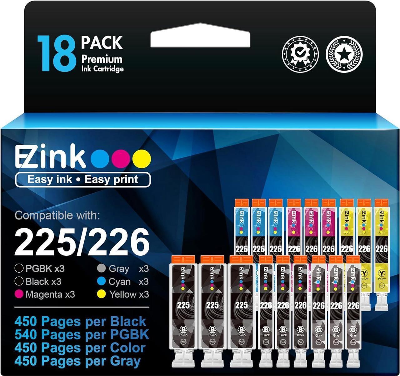 E-Z Ink (TM Compatible Ink Cartridge Replacement for Canon PGI-225 CLI-226 to use with MG6220 MG6120 MG8220 MG8120 MG8120B (3 Gray, 3 Large Black, 3 Small Black, 3 Cyan, 3 Magenta, 3 Yellow) 18 Pack