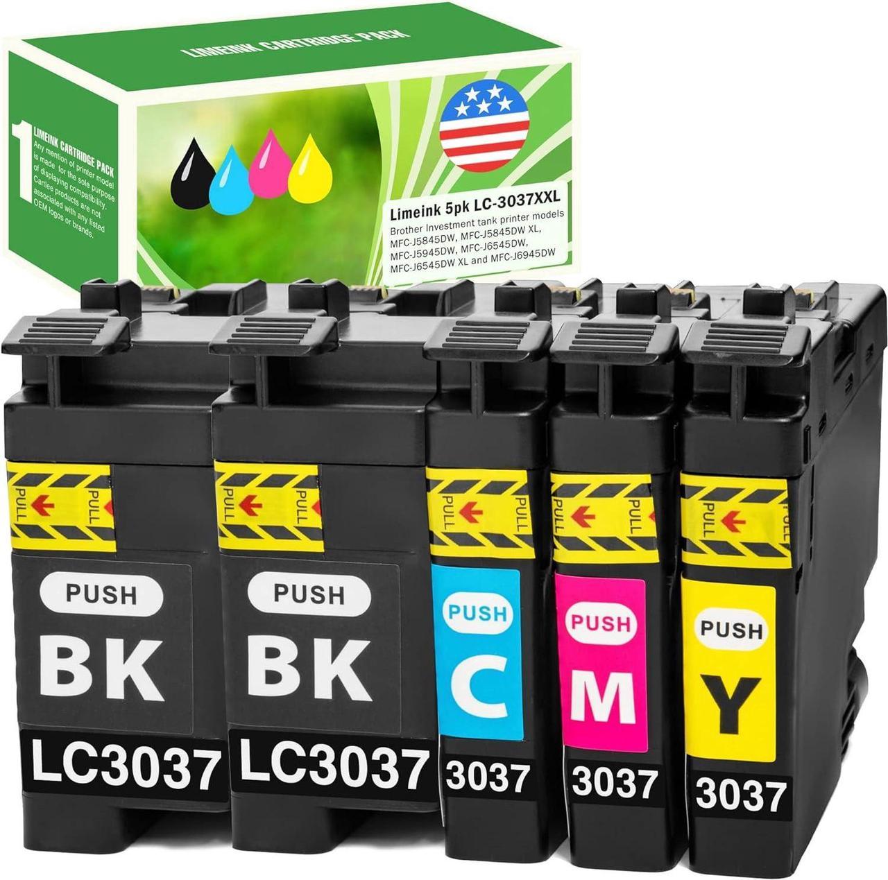 Limeink Compatible Ink Cartridges Replacement LC3037 XXL LC3037 XL LC3039 for Brother Printer MFC-J5845DW MFC J6545DW LC3037 BK/C/M/Y Ink Cartridges for Brother 5 Pack