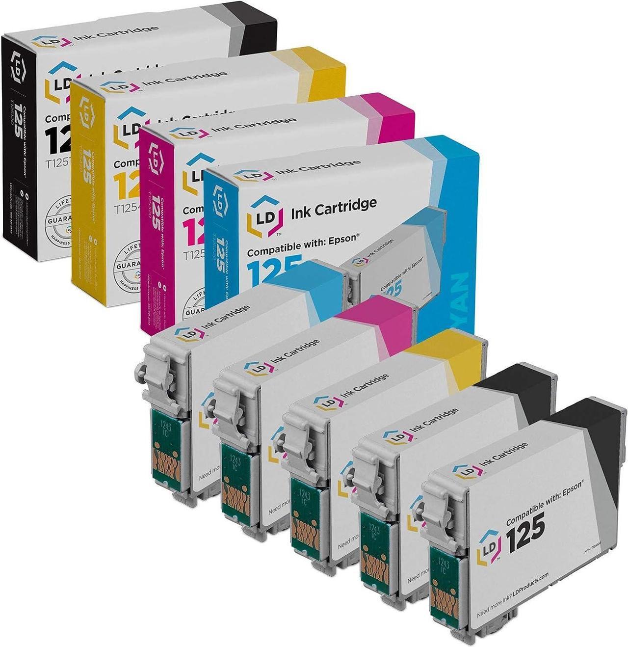 LD Remanufactured Epson 125 / T125 Set of 5 Ink Cartridges (2 Black, 1 Cyan, 1 Magenta, 1 Yellow) for Stylus NX125,