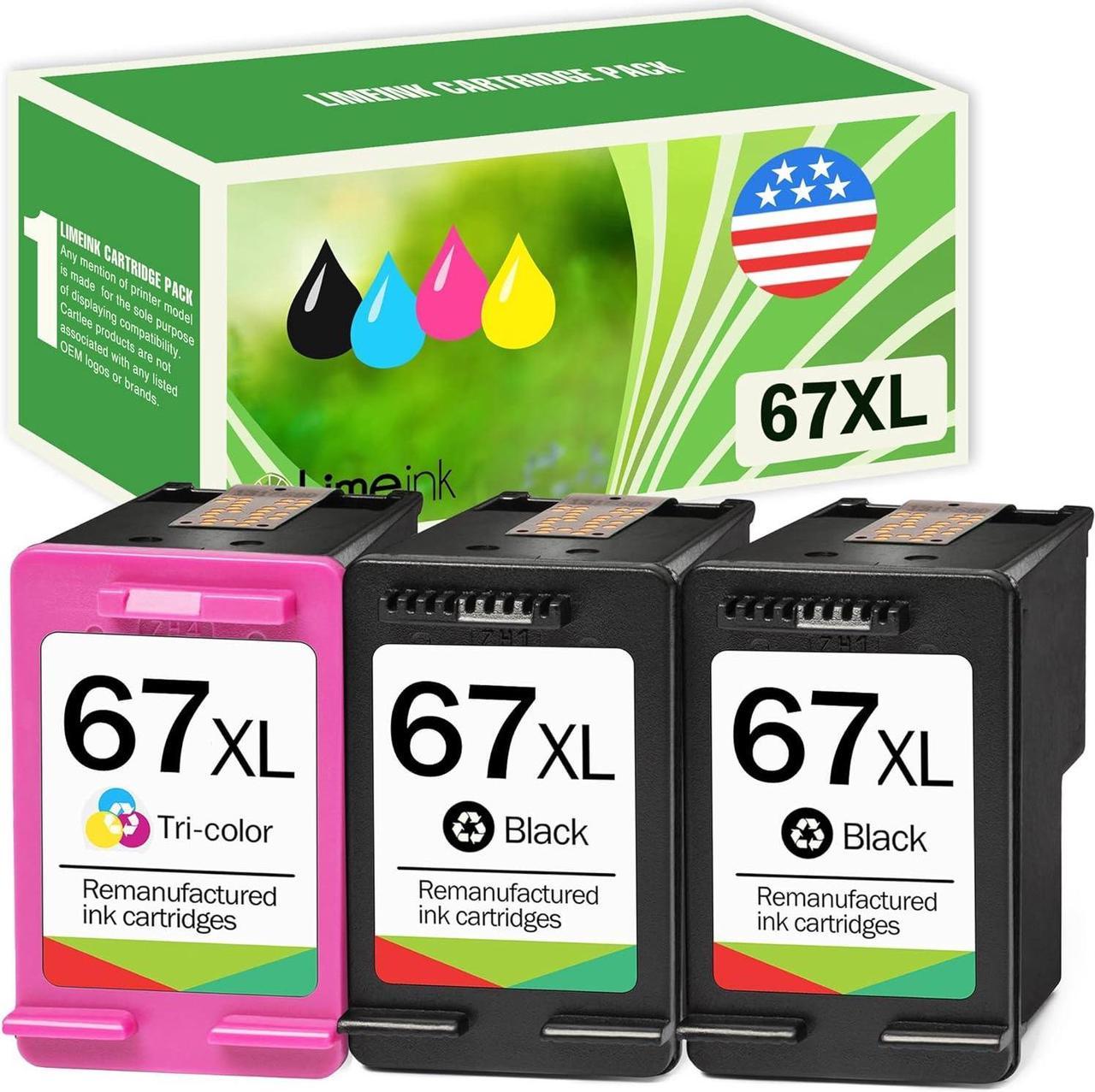 Limeink Remanufactured Ink Cartridge Replacement  Ink 67 XL  67xl Ink cartridges Black Color Combo Pack  67  Printer Ink deskjet 2700 Envy 4155e 6000 6055 2755e pro 6400 (3pk)