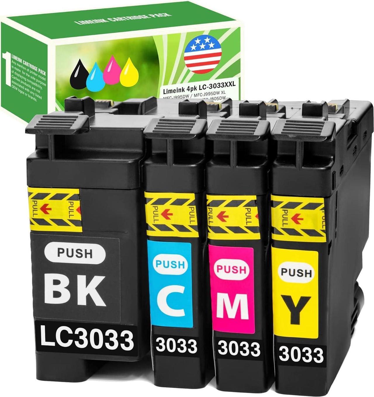 Limeink Compatible Ink Cartridges Replacement for LC3033XXL XL LC3033 BK/C/M/Y Ink Cartridges for Brother LC3033 Ink Cartridges for Brother Ink Cartridges LC3033 LC3033BK MFC-J995DW 4 Pk