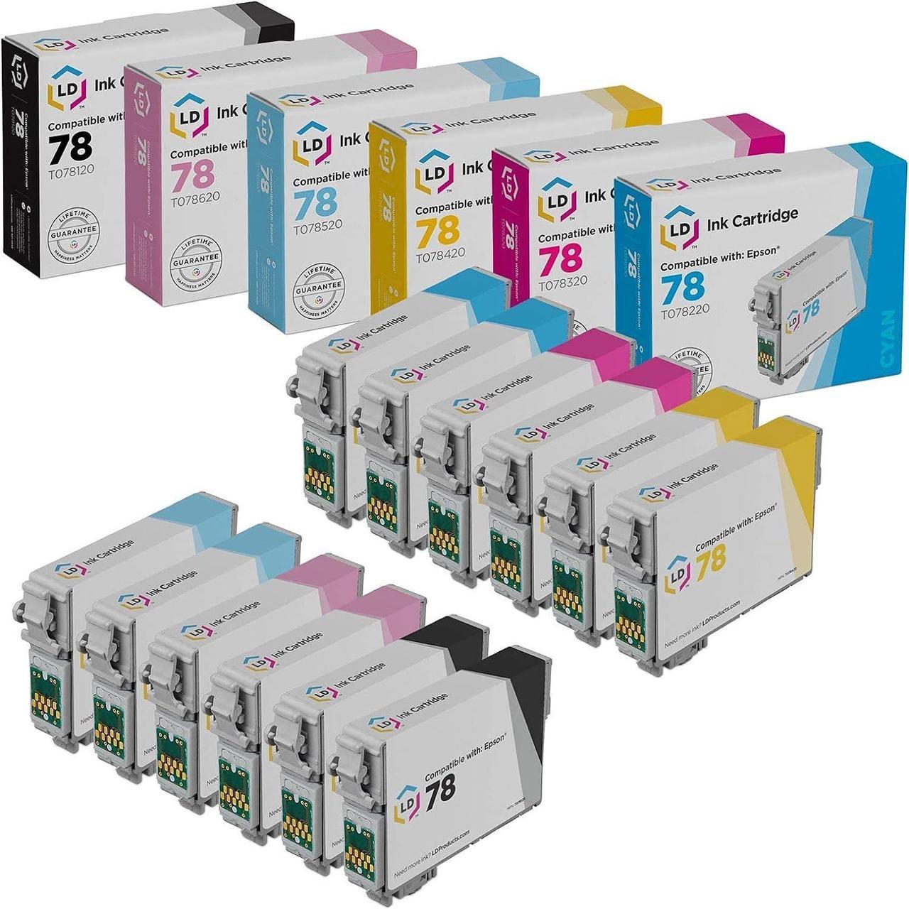 LD Remanufactured Replacement for Epson T078 12-Set Ink Cartridges: 2 Black & 2 Each of Cyan/Magenta/Yellow / ...