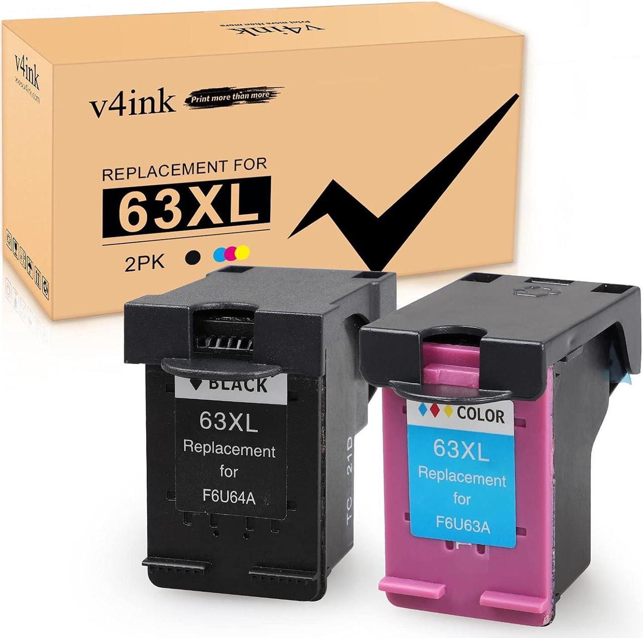 V4ink Remanufactured Ink Cartridge Replacement  63 XL 63XL High Yield for Envy 4520 4512 4516 Officejet 5260 5252 3830 3833 4655 5255 Deskjet 1112 2130 3630 3634 Printer (1 Black 1 Tri-Color)