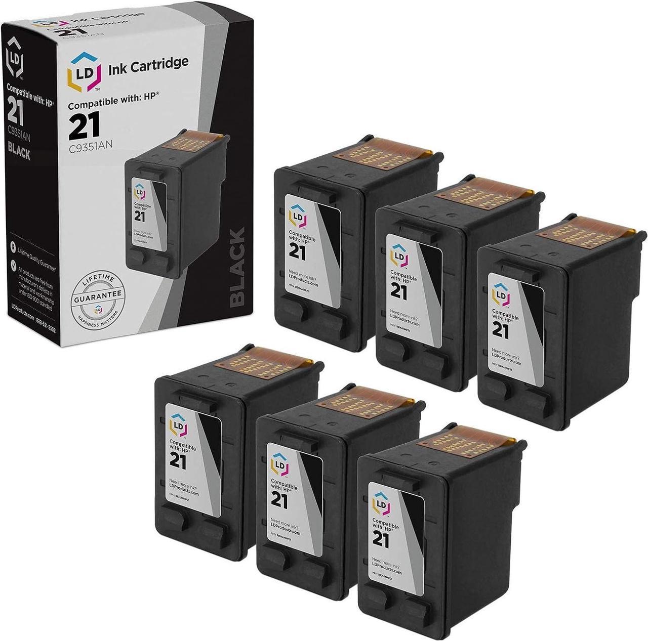 LD Remanufactured Replacement Ink Cartridges for Hewlett Packard C9351AN (HP 21) Black (6 Pack) + Free 20 Pack of ...