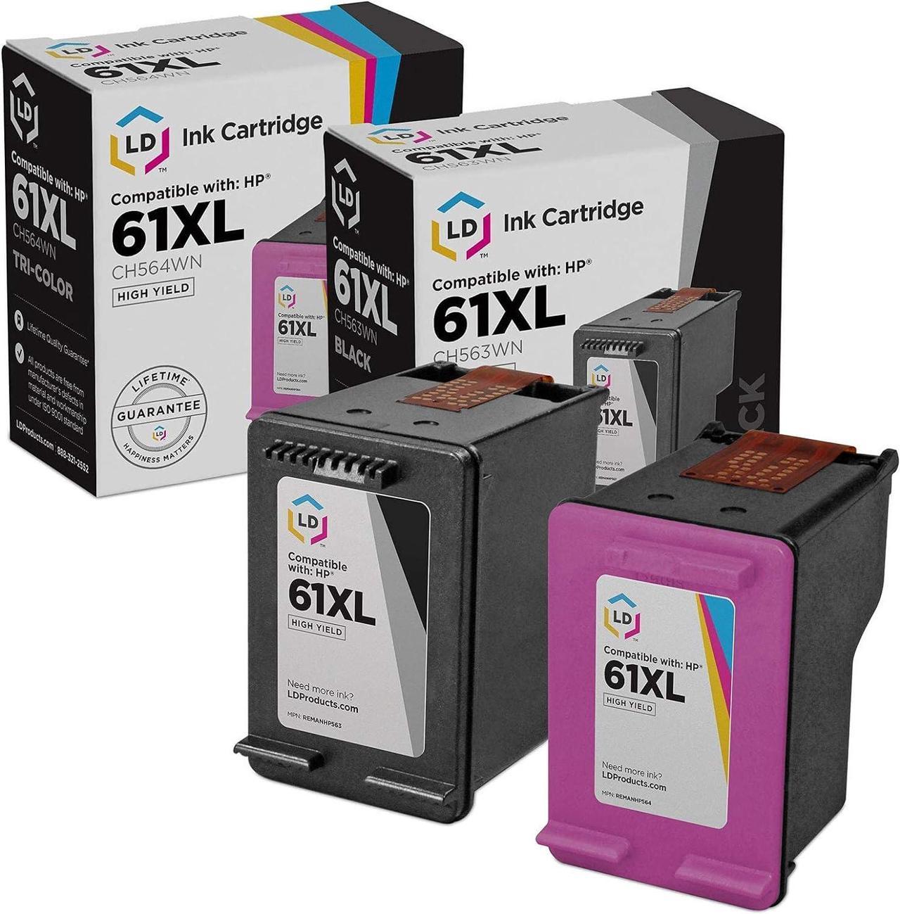 LD Remanufactured Replacement  61 / 61XL Set of 2 High Yield Ink Cartridges: 1 CH561WN / CH563WN Black & 1 ...