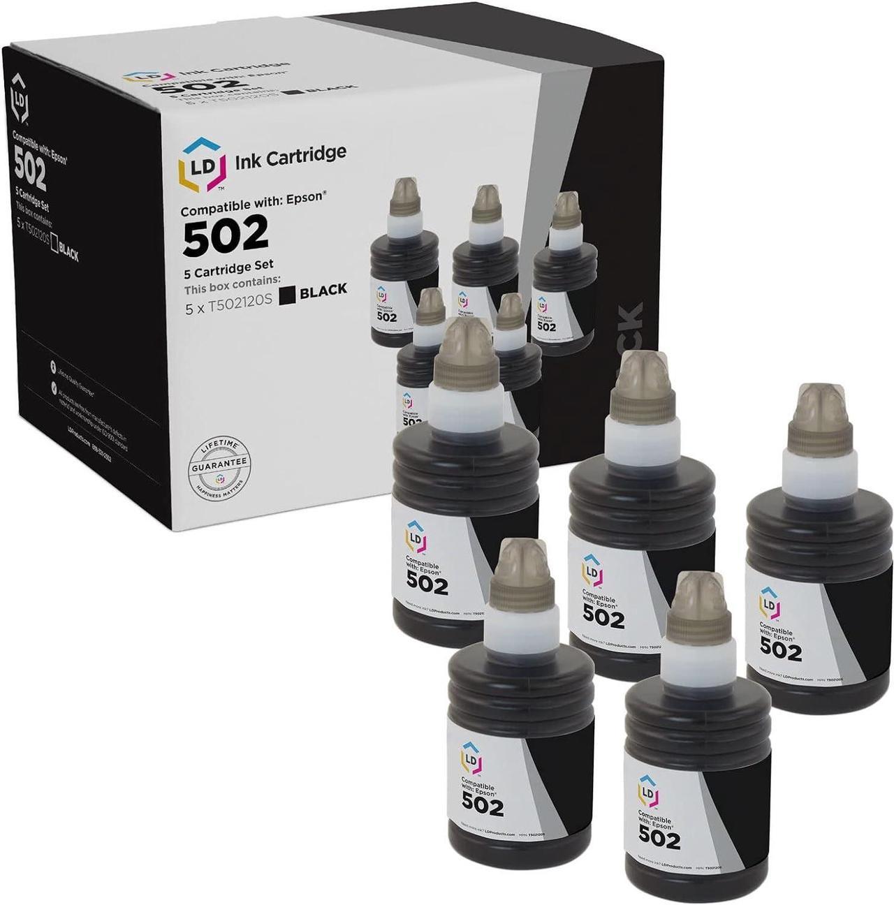 LD Compatible Ink Bottle Replacement for Epson 502 T502120-S (Black, 5-Pack)