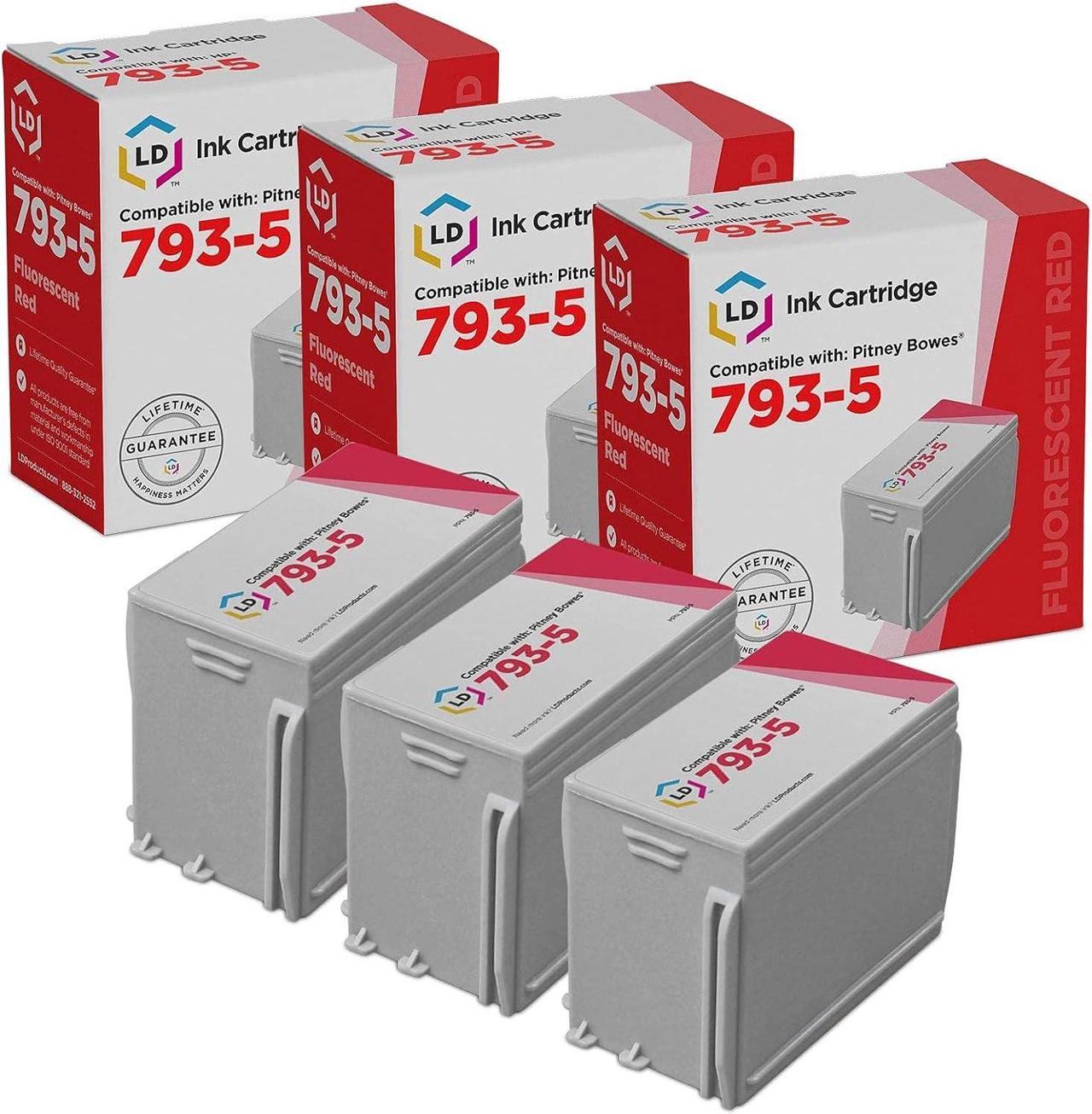 LD Compatible Pitney Bowes 793-5 Set of 3 Fluorescent Red Ink Cartridges for use in Digital Mailing DM125i, DM175i,