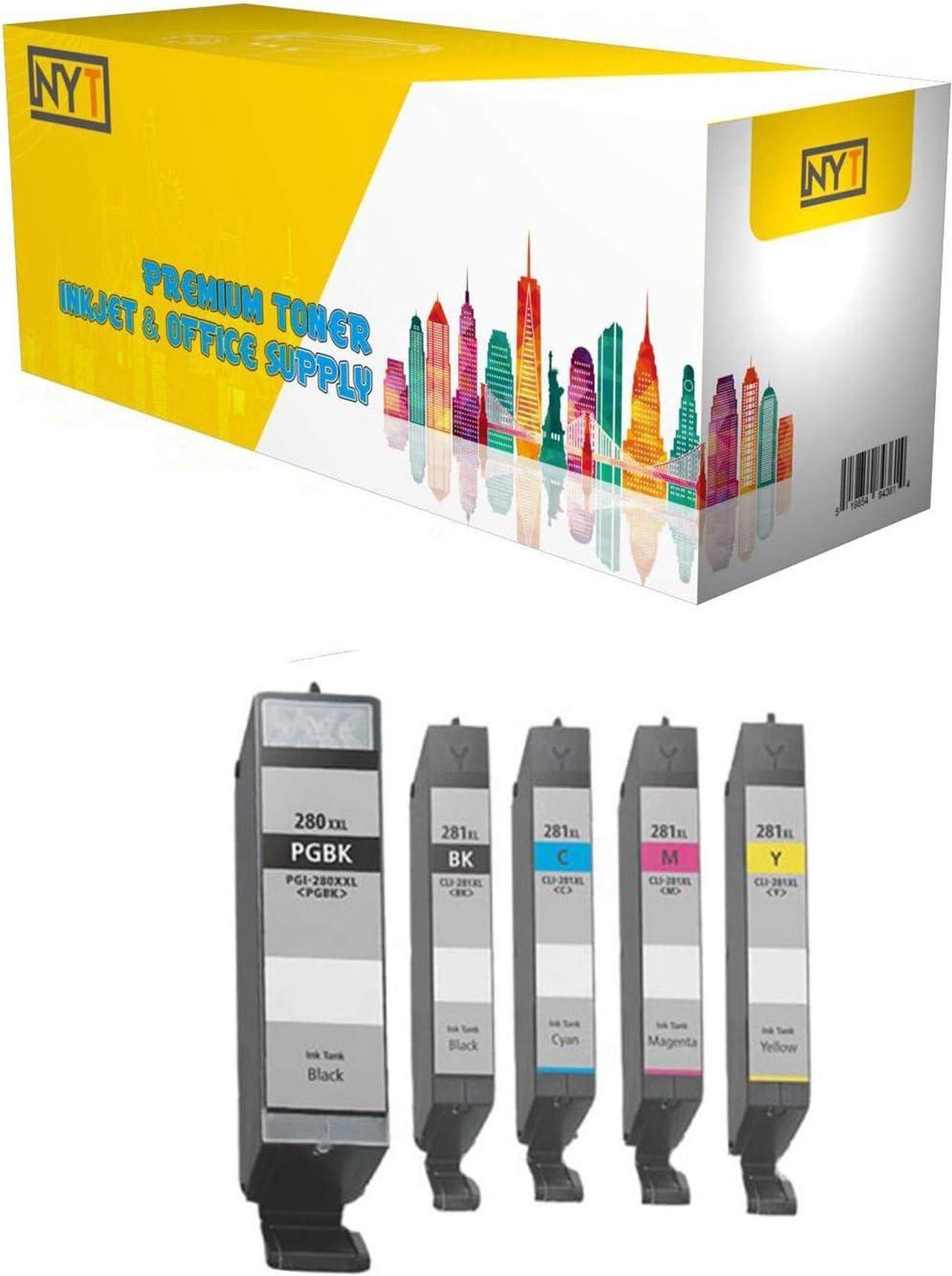 NYT Compatible Ink Cartridge Replacement for Canon PGI-280XXL CLI-281XXL for Canon PIXMA TS6120, TR7520, TS8120, TR8520, TS9120 (PGBK,Black,Cyan,Magenta,Yellow,5-Pack)