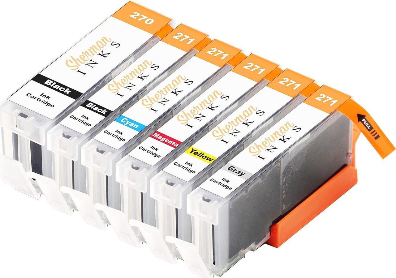 Sherman Replacement Ink Cartridge 6 Pack with Gray CLI-271XL 271 XL PGI-270XL 270 XL for Printer: Canon PIXMA MG7700 PIXMA MG7720 PIXMA TS8020 PIXMA TS9020