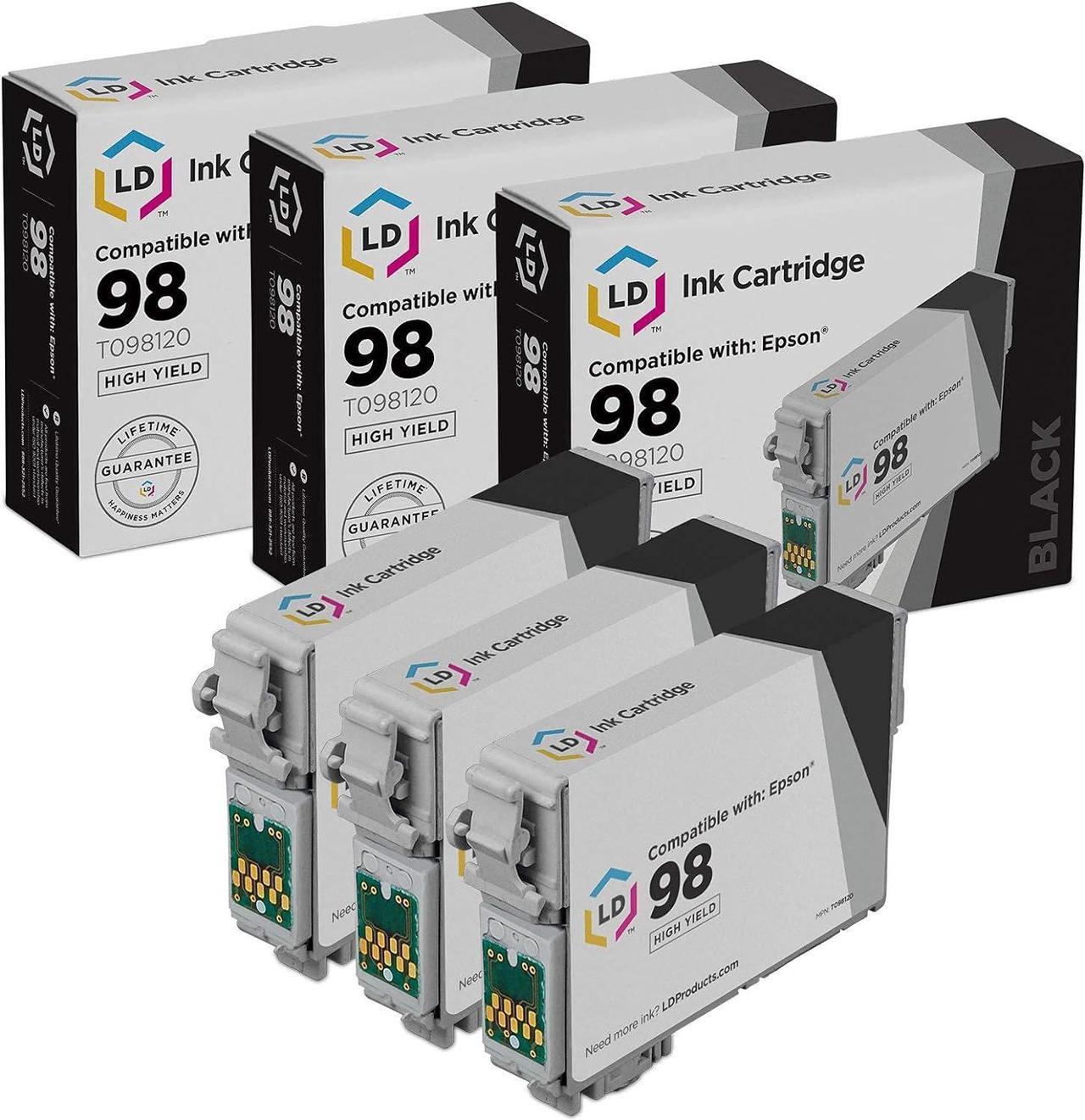 LD Remanufactured Epson 98 / T0981 / T098120 Set of 3 High Yield Black Ink Cartridges for use in Artisan 700, 710,