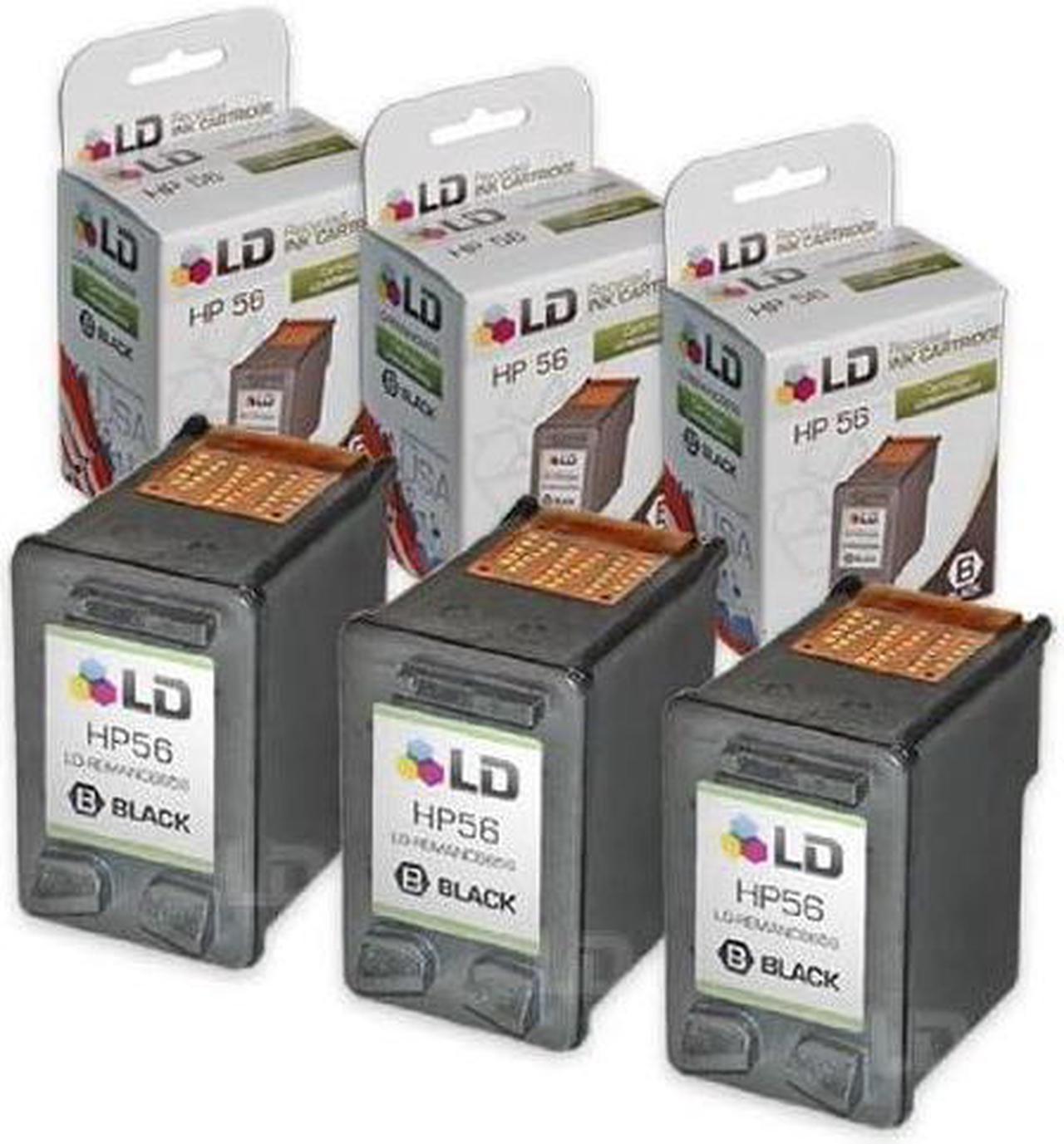 LD Remanufactured Replacement Ink Cartridges for Hewlett Packard C6656AN (HP 56) Black (3 Pack)